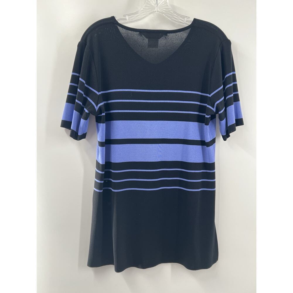 Misook Women’s Short Sleeve V Neck Lightweight Sweater Black Purple Stripe M - Picture 7 of 8
